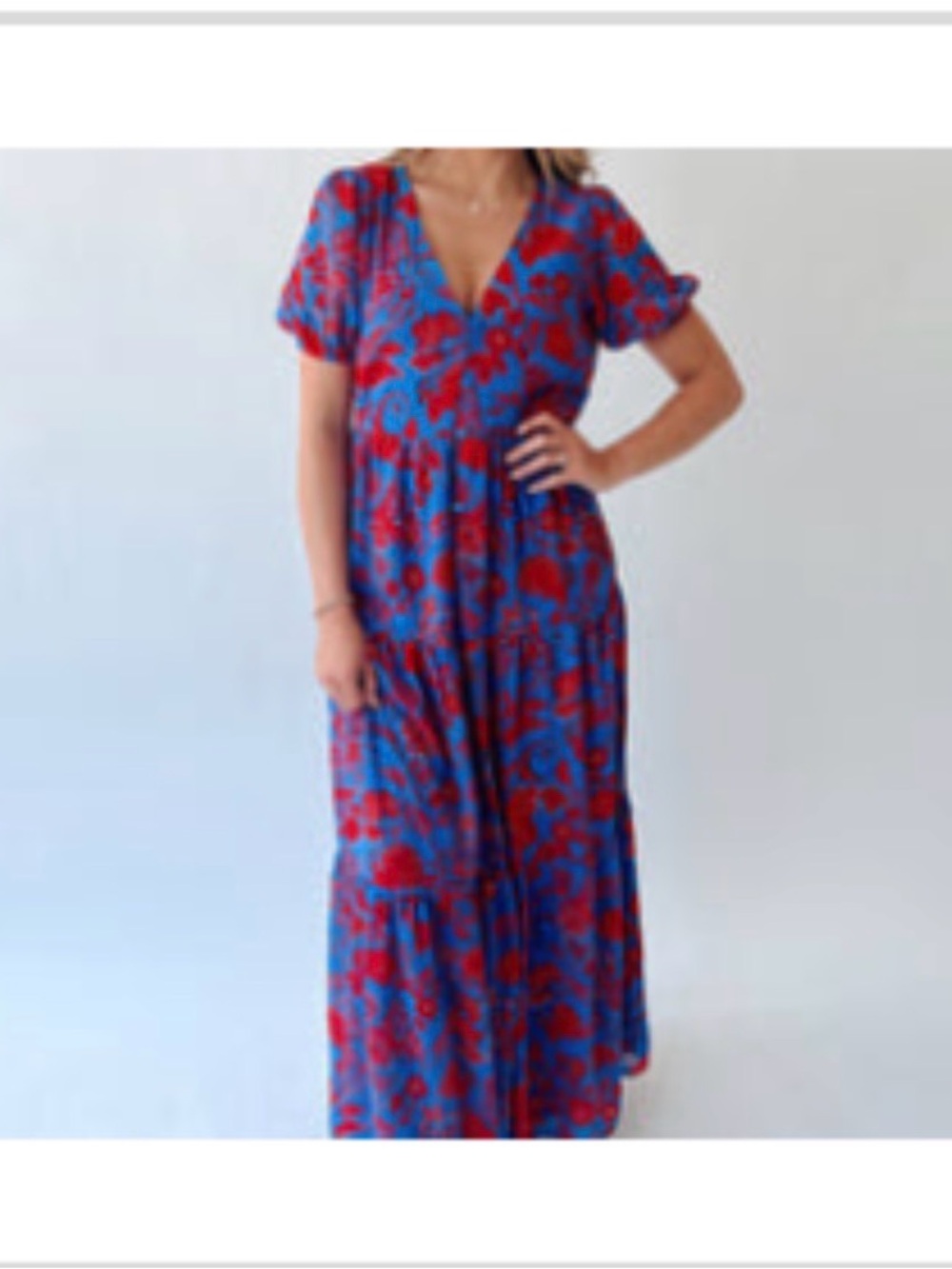 Anaya Floral Maxi Dress in Colbalt + Red